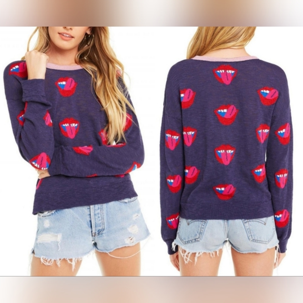 Wildfox | Lippy Laura Knit Tongue Pattern Sweater Sz Small NWOT